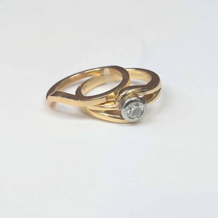 0.35 Bezel Set Solitaire Diamond Engagement Ring Set in 14k Gold