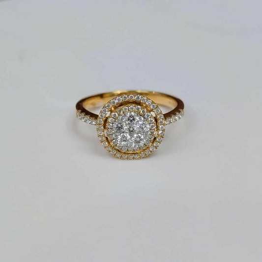 0.61 CT.T.W. Double Framed Diamond Cluster Engagement Ring on 18k Gold