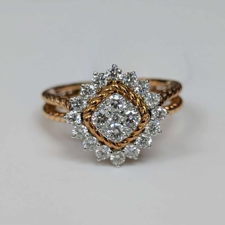 0.87 CT.T.W Kite Set Cluster Diamond Engagement Ring in 18k Rose Gold