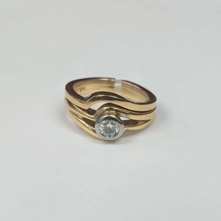 0.35 Bezel Set Solitaire Diamond Engagement Ring Set in 14k Gold