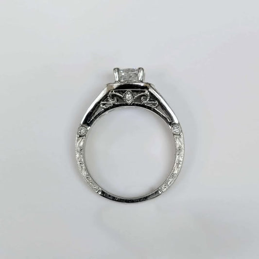 1.08 CT.T.W. Square Radiant-cut Diamond Framed Engagement Ring with 14k White Gold Engraved Band