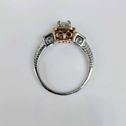 0.60 CT.T.W. Engraved Princess-cut Diamond Engagment Ring in 14k White Gold with Rose Gold Milgrain Frame