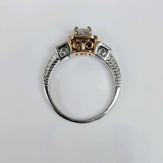 0.60 CT.T.W. Engraved Princess-cut Diamond Engagment Ring in 14k White Gold with Rose Gold Milgrain Frame