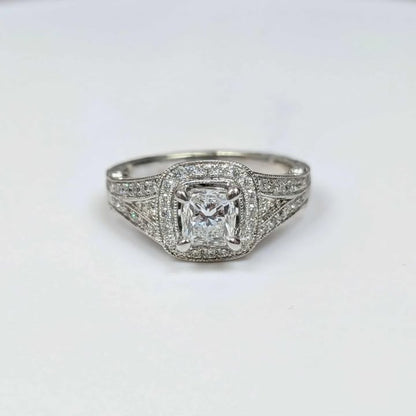 1.08 CT.T.W. Square Radiant-cut Diamond Framed Engagement Ring with 14k White Gold Engraved Band