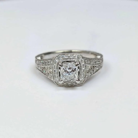 1.08 CT.T.W. Square Radiant-cut Diamond Framed Engagement Ring with 14k White Gold Engraved Band