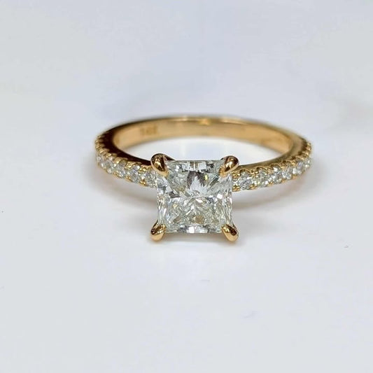 1.63 CT Princess-cut Diamond Engagement Ring in 14k Gold