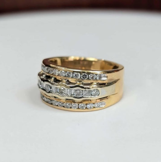 1.35 CT.T.W Three-row Diamond Band in 14k Two-tone Gold