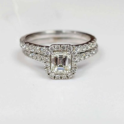 1.66 CT.T.W Emerald-cut Framed Diamond Bridal Set in 14k White Gold with Peek-A-Boo Diamond