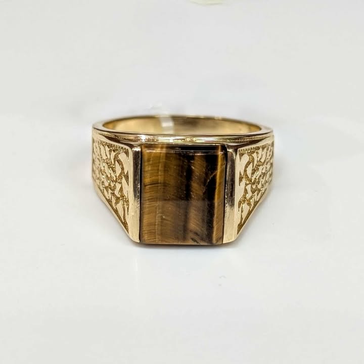 Men's Tiger's Eye Gold Nugget Style Ring in 14k Gold