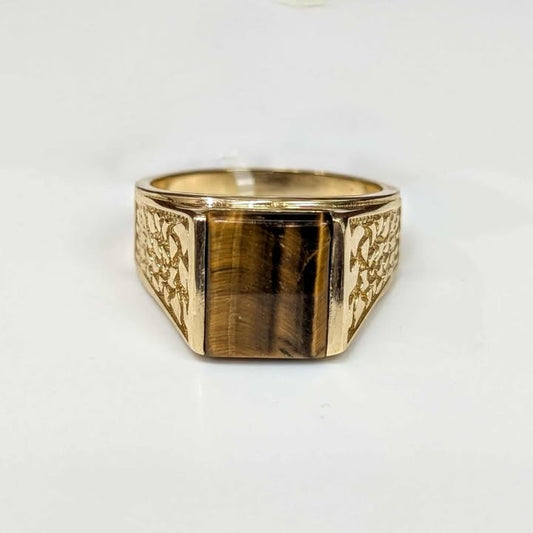 Men's Tiger's Eye Gold Nugget Style Ring in 14k Gold