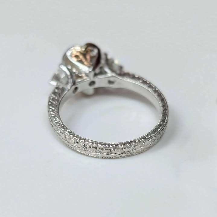 1.50 CT Round-cut Lab Created Three Stone Diamond Engagement Ring on Engraved Band in 14k White Gold