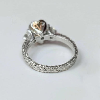 1.50 CT Round-cut Lab Created Three Stone Diamond Engagement Ring on Engraved Band in 14k White Gold