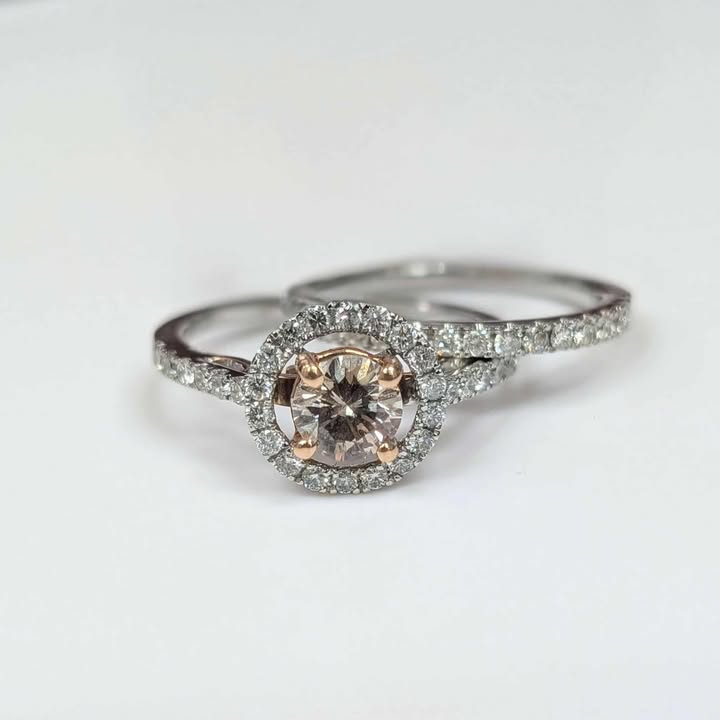 1.52 CT.T.W Champagne Diamond with White Diamond Floating Frame on 14k Two Tone Gold