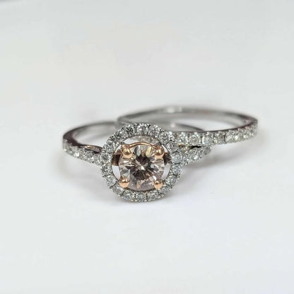 1.52 CT.T.W Champagne Diamond with White Diamond Floating Frame on 14k Two Tone Gold