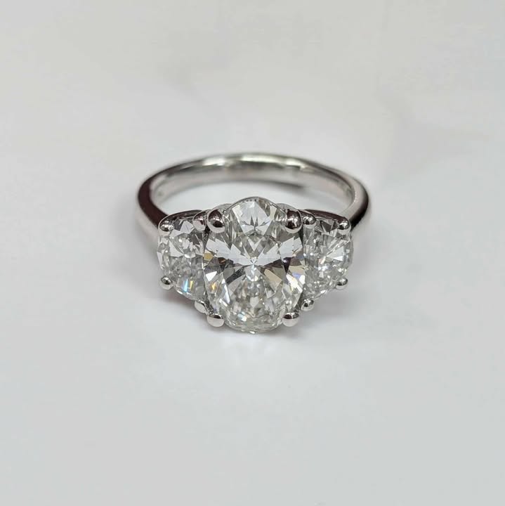 4.49 CT.T.W. Oval-cut Three Stone Lab Created Diamond Engagement Ring in 14k White Gold
