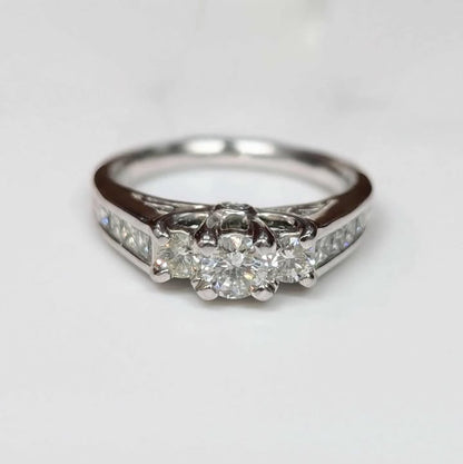 0.80 CT.T.W Three Stone Round-cut Peek-A-Boo Diamond Engagement Ring in 14k White Gold