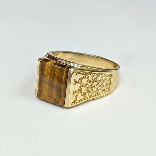 Men's Tiger's Eye Gold Nugget Style Ring in 14k Gold