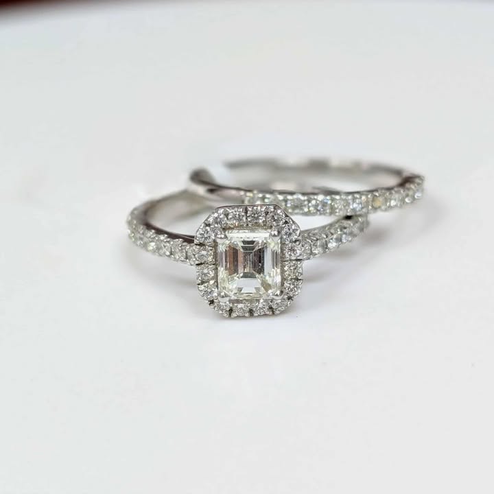 1.66 CT.T.W Emerald-cut Framed Diamond Bridal Set in 14k White Gold with Peek-A-Boo Diamond