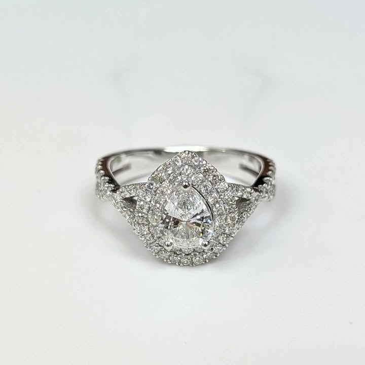 1.26 CT.T.W. Double Framed Pear-cut Diamond Engagement Ring in 14k White Gold with Twist Shank