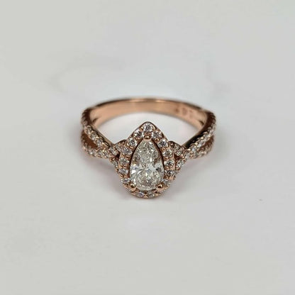 GIA Certified 1.24 CT.T.W Framed Pear-cut Diamond  Engagement Ring in 14k Rose Gold with Twist Shank