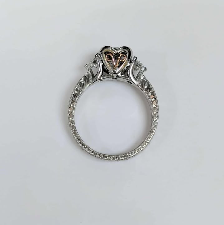 1.50 CT Round-cut Lab Created Three Stone Diamond Engagement Ring on Engraved Band in 14k White Gold
