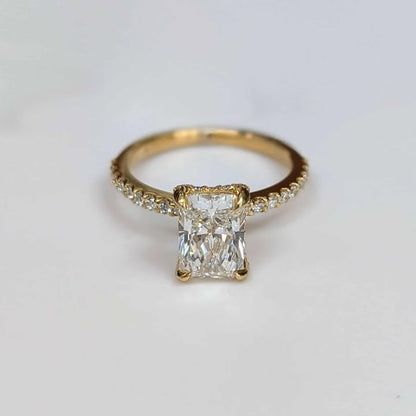 2.08 CT Radiant-cut Lab Created Diamond with Hidden Halo in 14k Yellow Gold