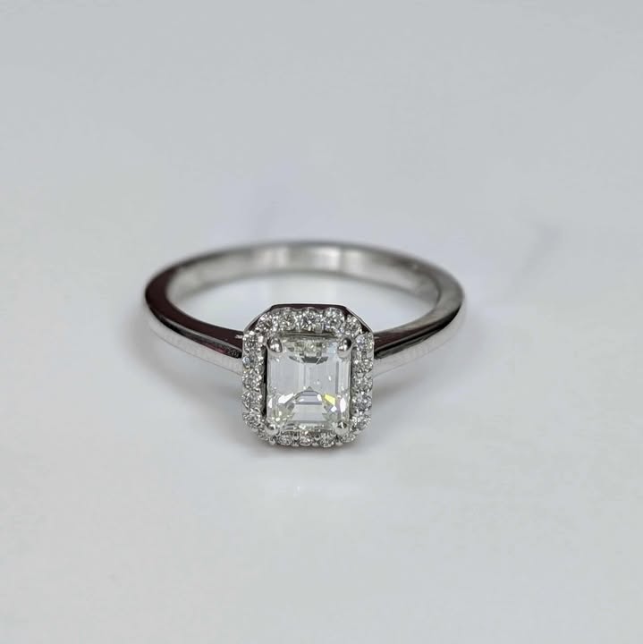 0.92 CT.T.W Framed GIA Certified Emerald-cut Diamond Engagement Ring in 14k White Gold