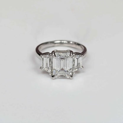 4.61 CT.T.W. Three Stone Emerald Cut Lab Created Diamond Ring in 14k White Gold