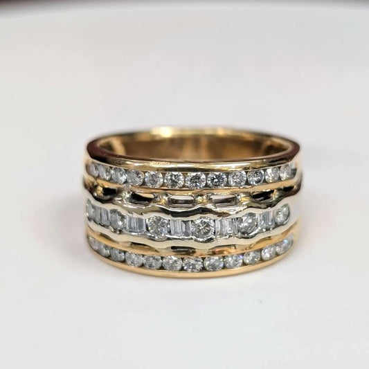 1.35 CT.T.W Three-row Diamond Band in 14k Two-tone Gold