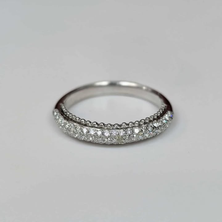 0.45 CT.T.W Pave Diamond Band With Milgrain in 18k White Gold