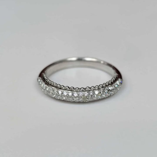 0.45 CT.T.W Pave Diamond Band With Milgrain in 18k White Gold
