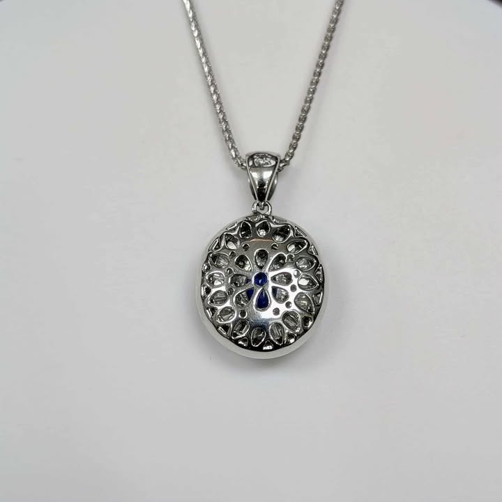 1.94 CT.T.W Blue Sapphire & Diamond Burst Frame Necklace in 18k White Gold