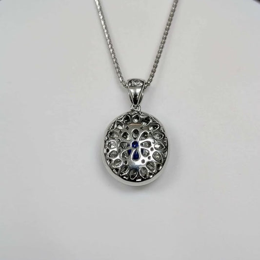1.94 CT.T.W Blue Sapphire & Diamond Burst Frame Necklace in 18k White Gold