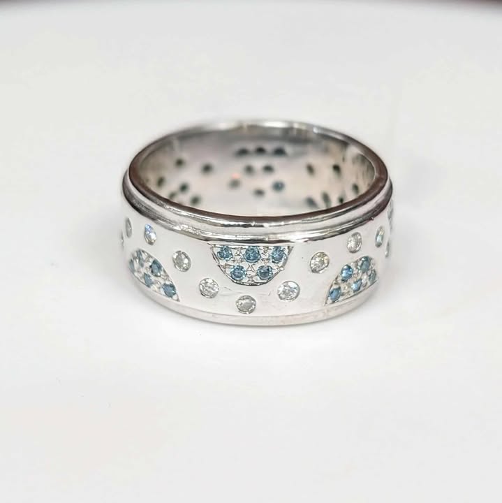 0.80 CT.T.W. Blue & White Diamond  Band in 14k White Gold