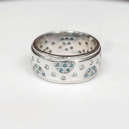 0.80 CT.T.W. Blue & White Diamond  Band in 14k White Gold