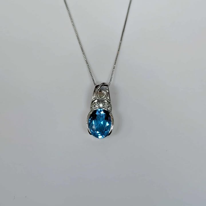 Blue Topaz Necklace with Diamond Accents in 14k White Gold