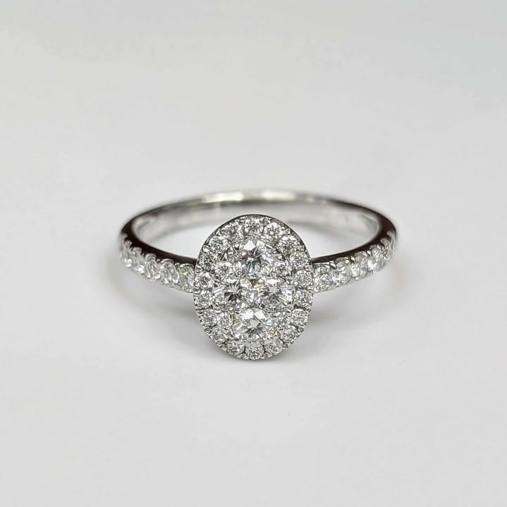 0.75 CT.T.W Framed Oval Diamond Cluster Ring in 18k White Gold