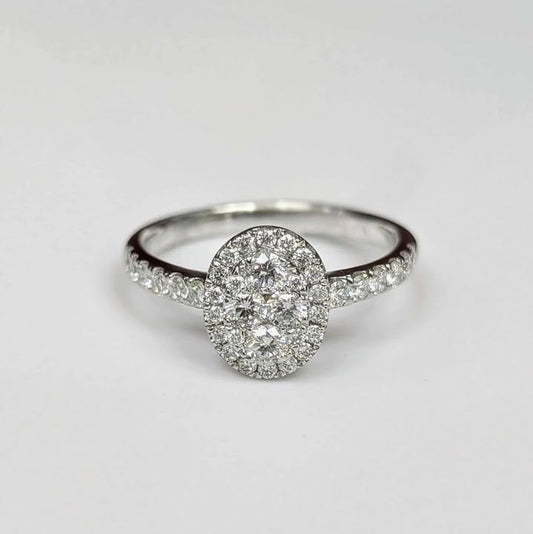 0.75 CT.T.W Framed Oval Diamond Cluster Ring in 18k White Gold
