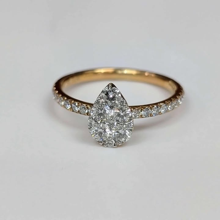 0.82 CT.T.W Pear Cluster Diamond Engagement Ring in 18k Rose Gold