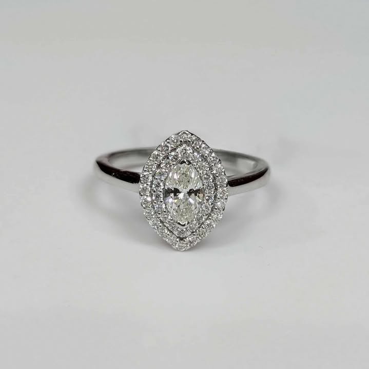 0.75 CT.T.W Double Frame Marquis-Cut Diamond Engagement Ring in 14k White Gold