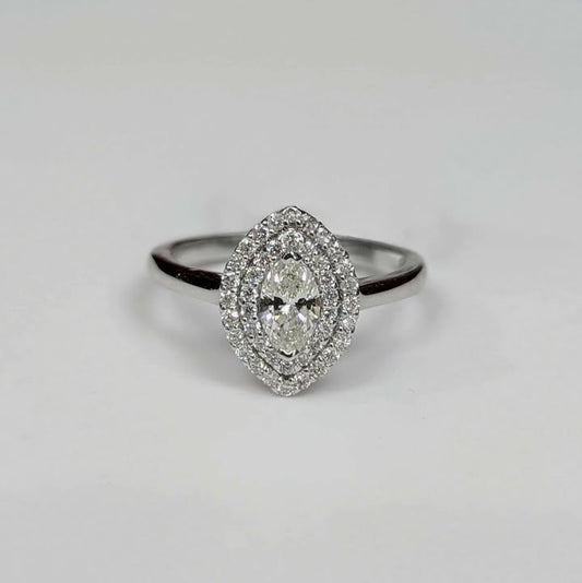 0.75 CT.T.W Double Frame Marquis-Cut Diamond Engagement Ring in 14k White Gold