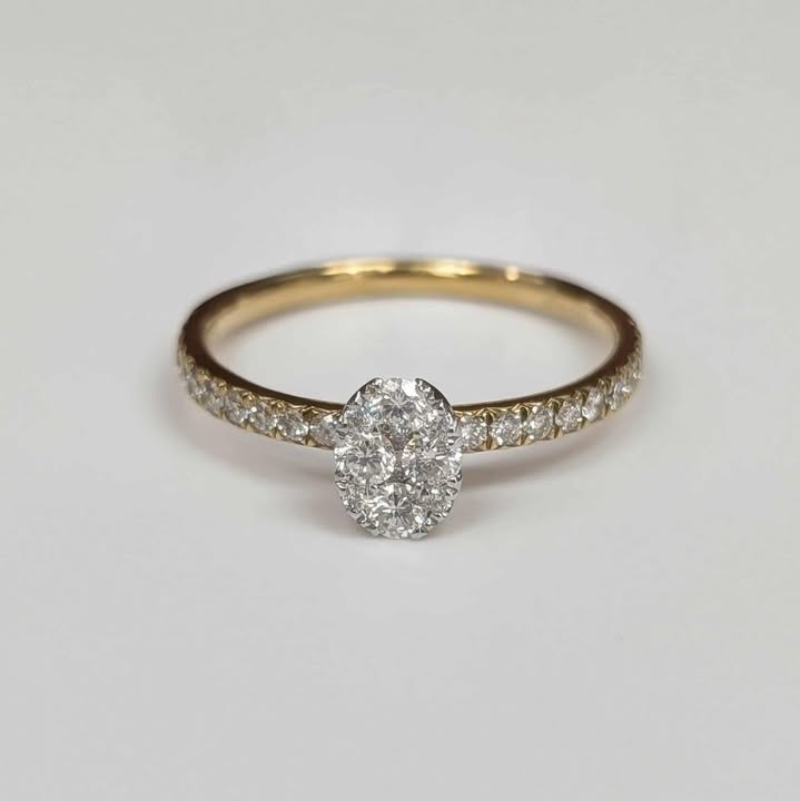 0.48 CT.T.W Oval Diamond Cluster Engagement Promise Ring in 18k Gold