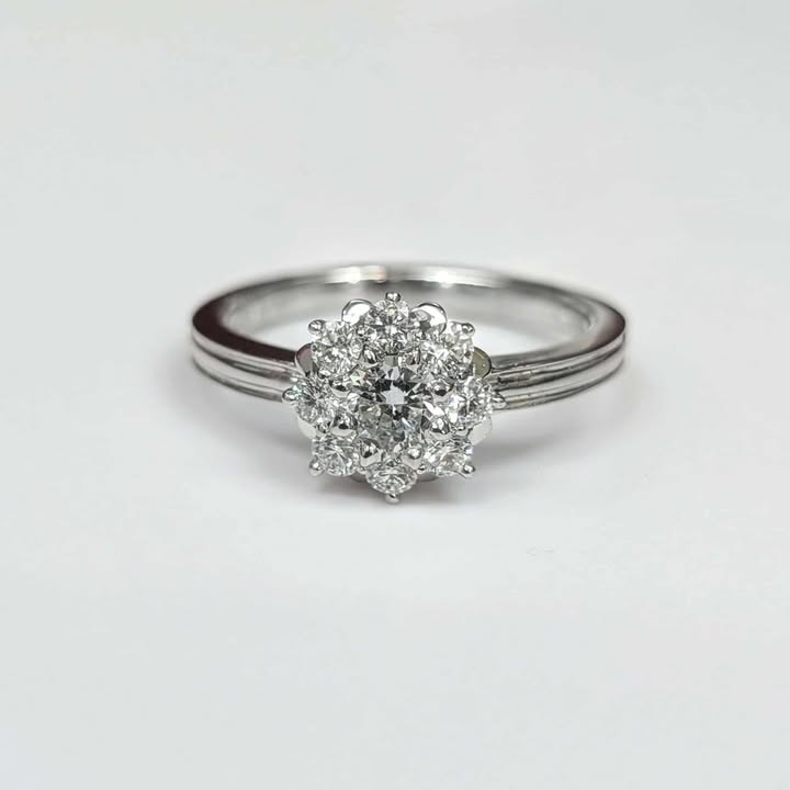 0.64 CT.T.W Flower Burst Diamond Engagement Ring in 18k White Gold
