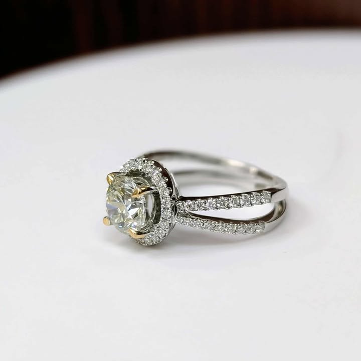 1.79 CT.T.W GIA Certified Round-Cut Diamond Engagement Ring with Frame, Split Shank, Clap Prongs in 18k White Gold