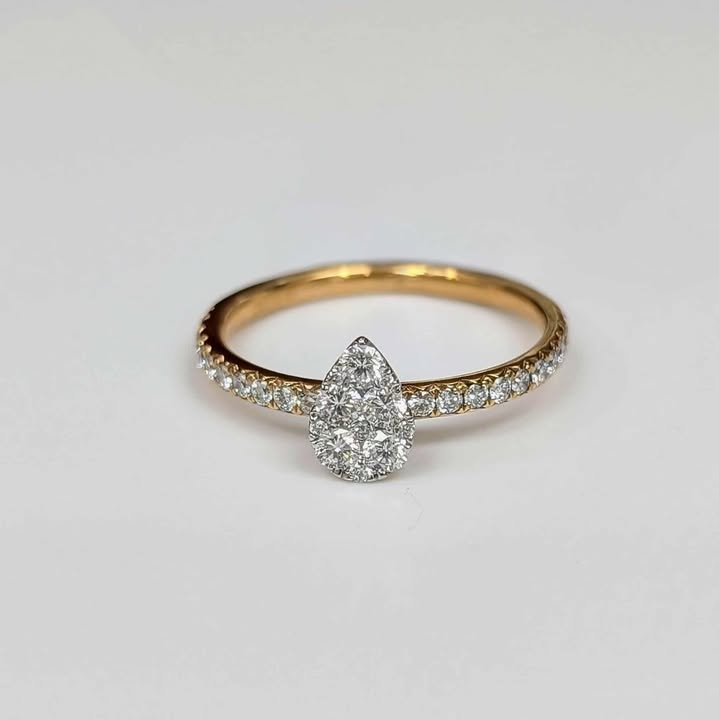 0.49 Pear Diamond Cluster Engagement Promise Ring in 18k Rose Gold