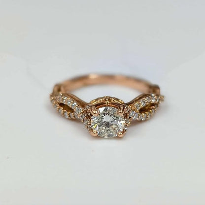 0.97 CT.T.W Diamond Twist Shank Engagement Ring with Side Diamond Accents in 14k Rose Gold