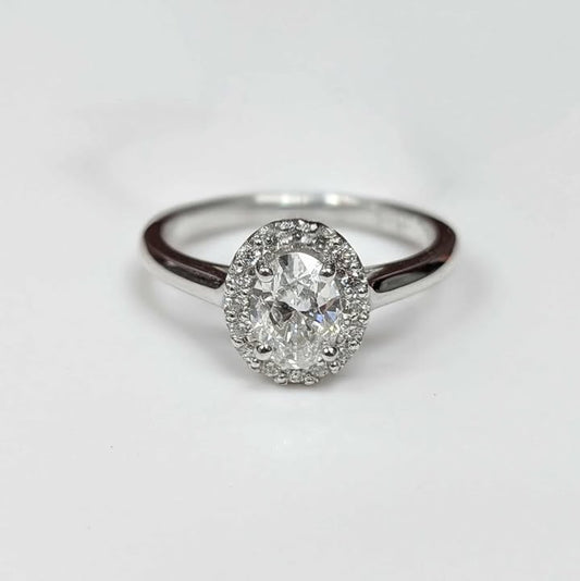 0.86 CT.T.W EGL Certified Oval-cut Framed Diamond Engagement Ring in 14k White Gold