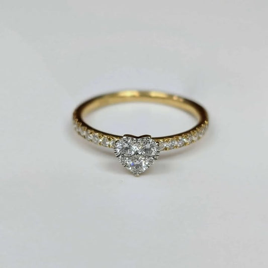 0.57 CT.T.W Heart Diamond Cluster Engagement Promise Ring in 18k Gold
