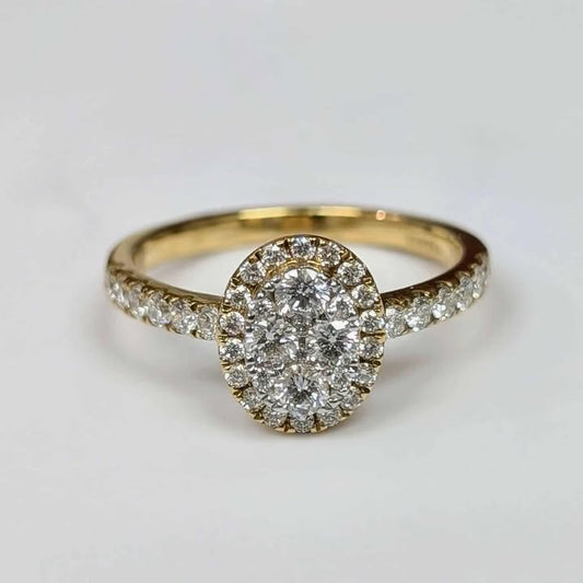 0.75 Framed Oval Cluster Diamond Engagment Ring in 18k Gold