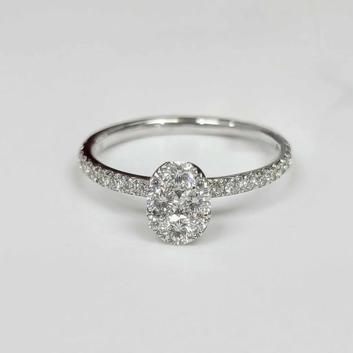 0.70 CT.T.W Oval Cluster Ring in 18k White Gold